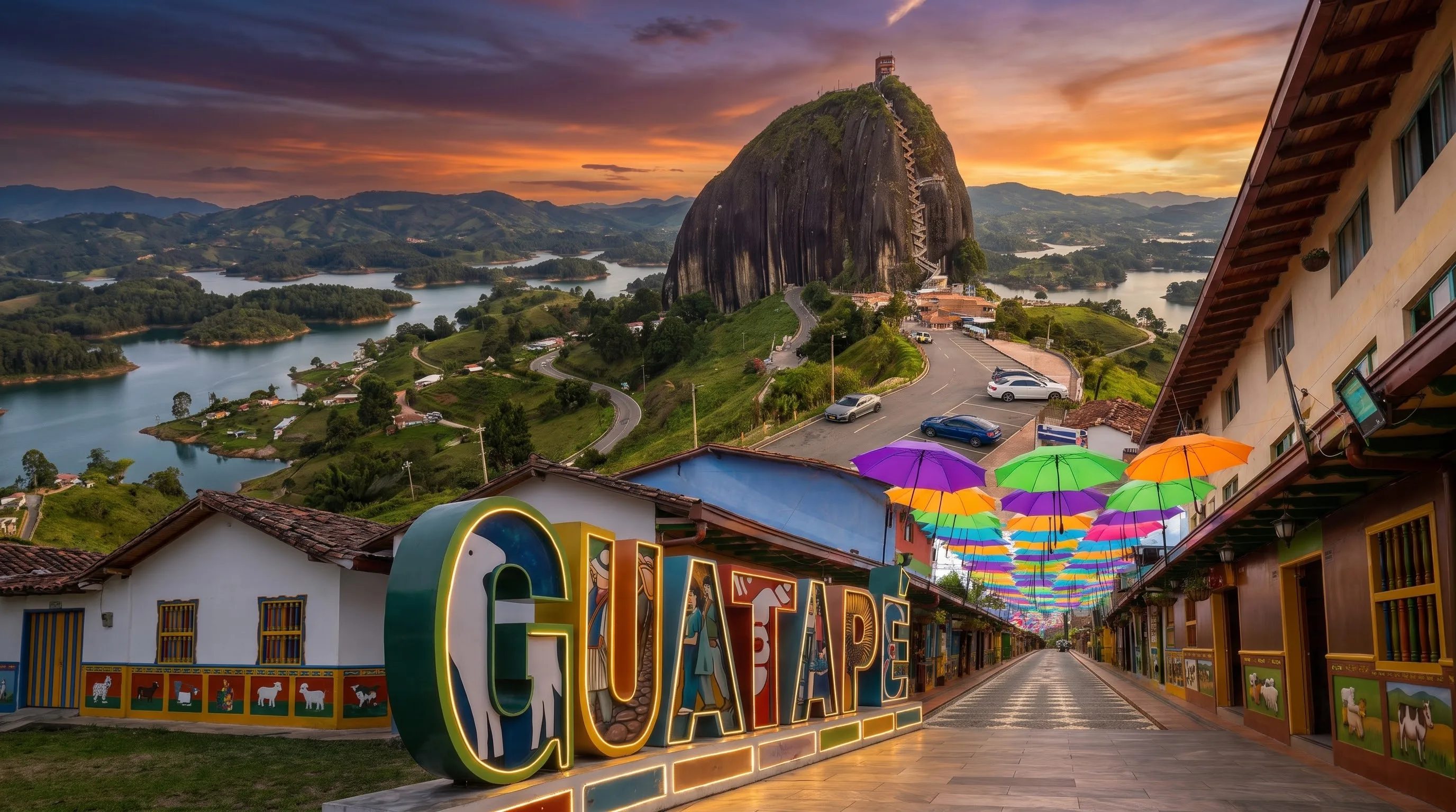 Bus turístico del tour grupal a Guatapé y la Piedra del Peñol